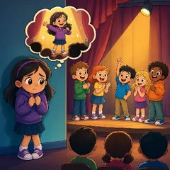A girl hiding from the stage, imagining herself on it