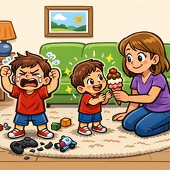 A mother settling a tantrum with ice cream